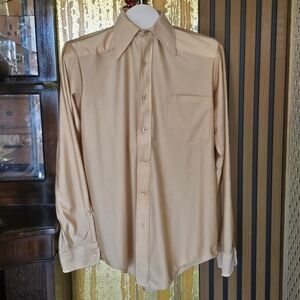 VTG 70s Van Heusen "Van Q" Qiana Disco Shirt - Beige Gold